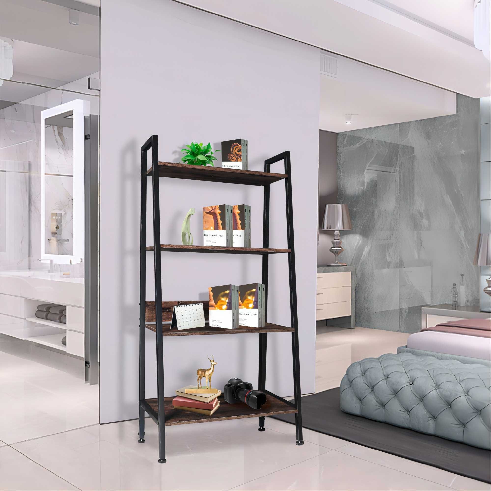 Metal ladder store bookshelf