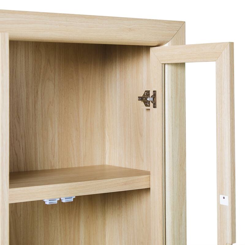 Walker Edison Modern Wood Bookshelf with Glass Doors and Drawer Storage