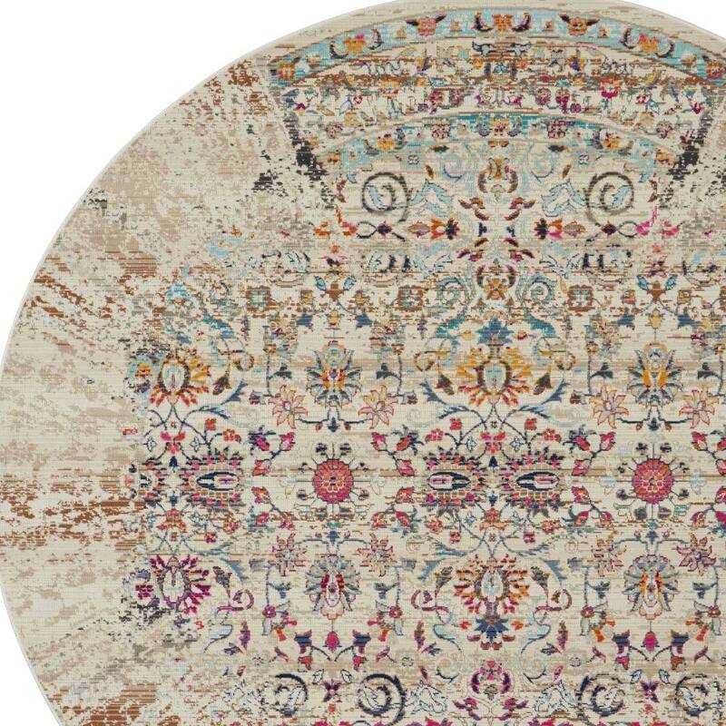 HomeRootsFloral Transitional Round Area Rug - 72' X '72' X '0.5