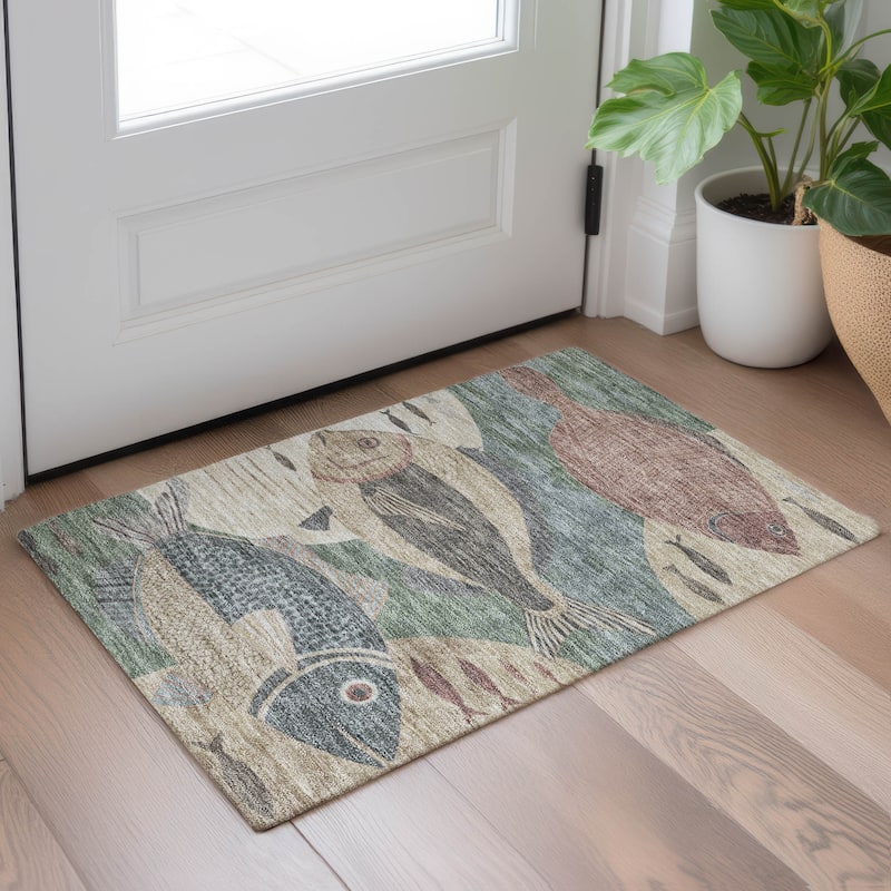 Machine Washable Indoor/ Outdoor Modern Fish Chantille Rug