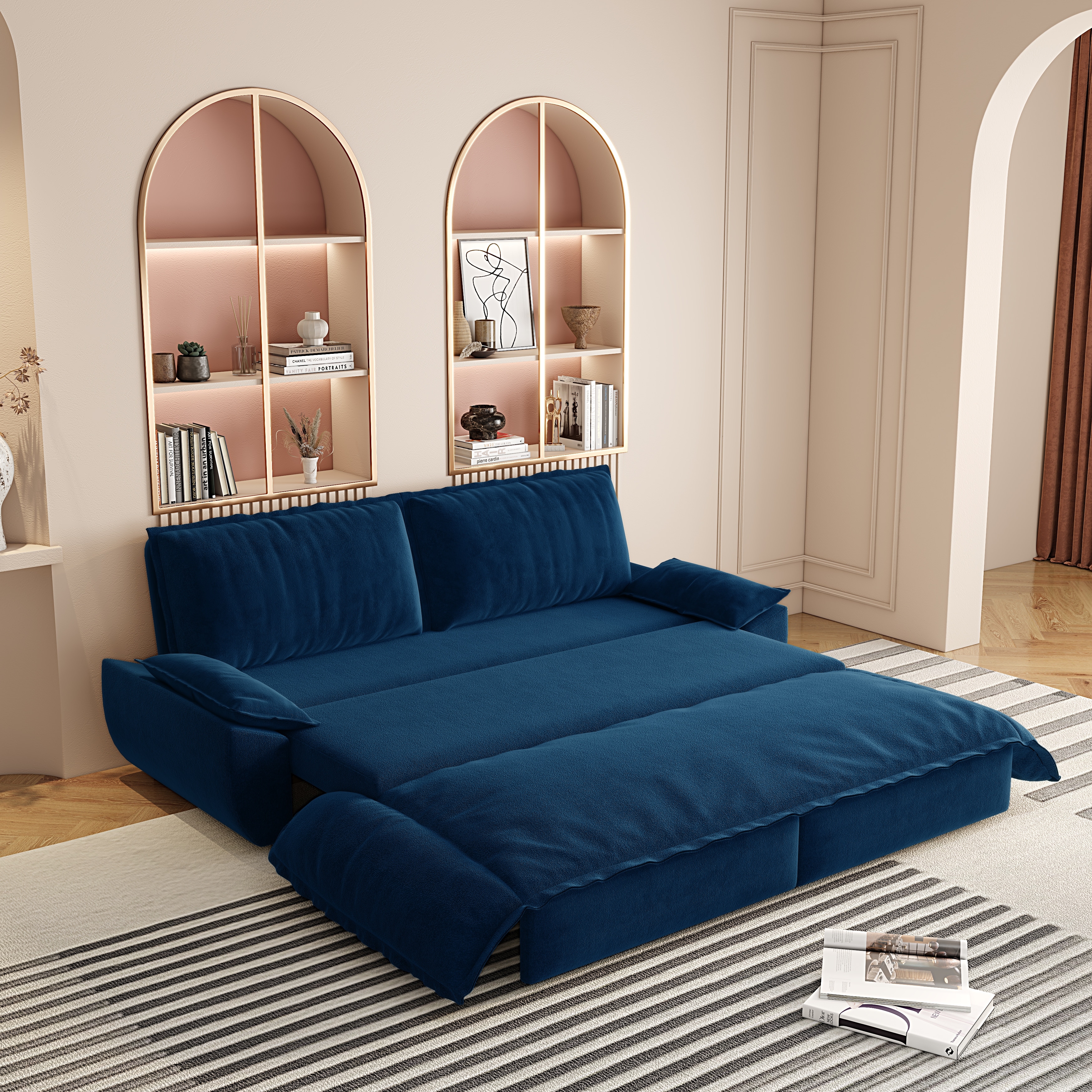 73.2" Queen Convertible Sofa Bed, 3-in-1 Corduroy Pull Out Sleeper Loveseat