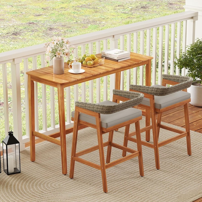Outdoor Bar Table 54" x 22" Acacia Wood Counter Height Table