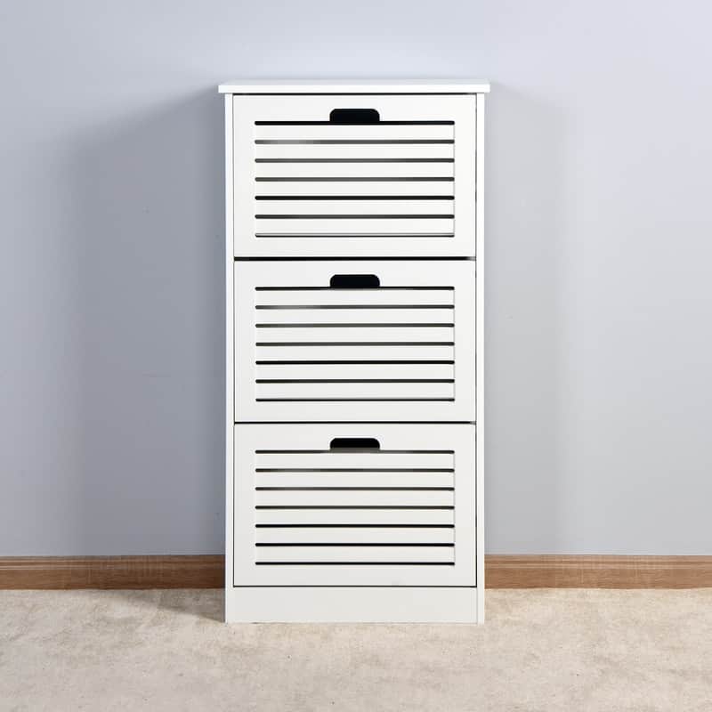 Wooden Shoe Cabinet for Entryway, White Shoe Storage Cabinet with 3 Flip Doors