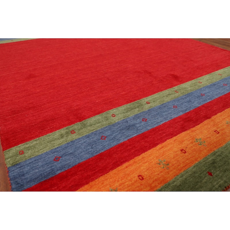 Striped Red Gabbeh Oriental Area Rug Handmade Wool Carpet - 5'8"x 7'11"