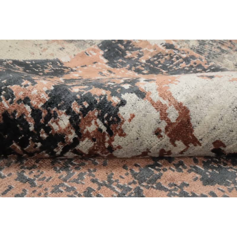 Hand Knotted Oriental Viscose Silk Carpet Modern Abstract Peach Abstract Area Rug - 7' 7'' X 5' 6''