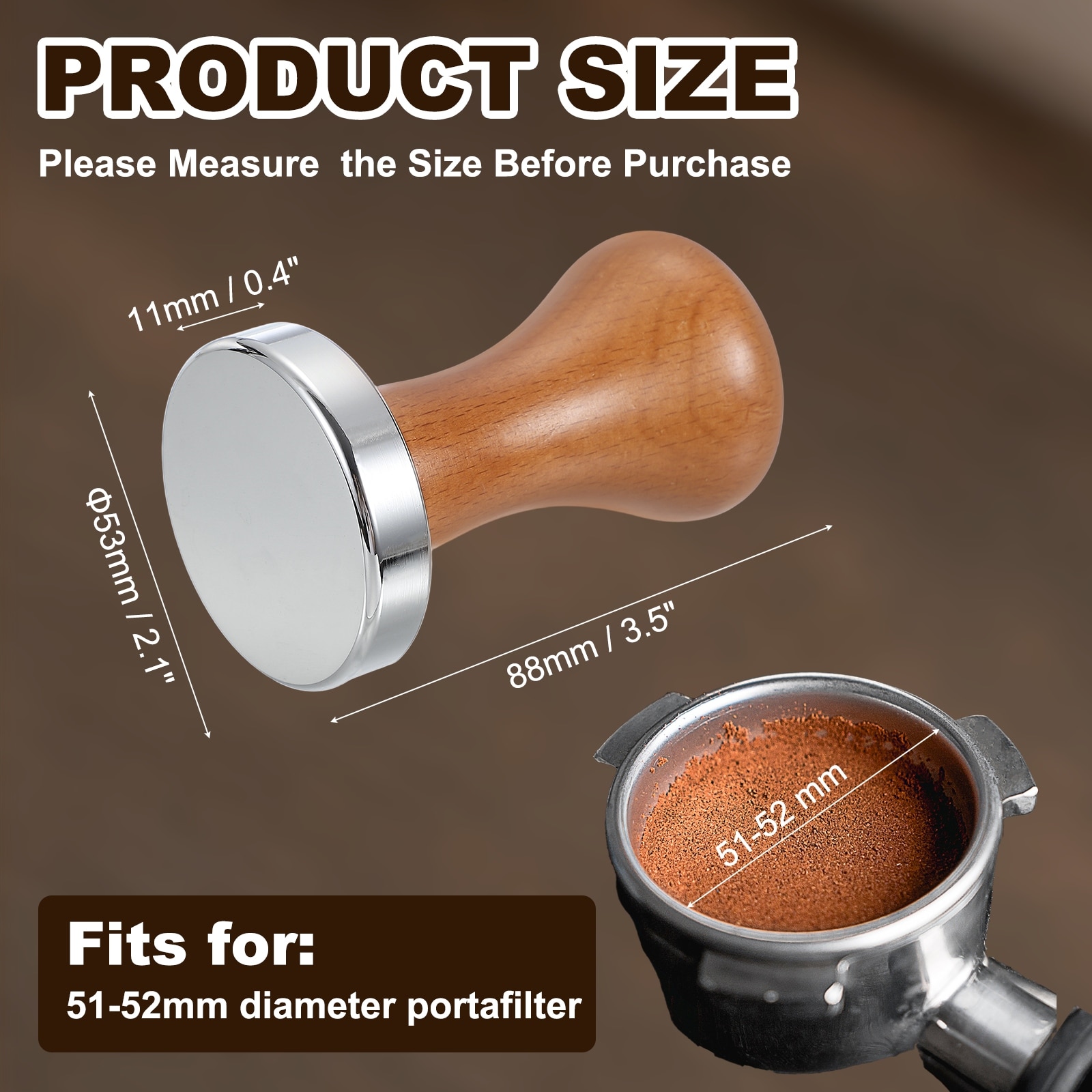 Coffee Tamper, Stainless Steel Espresso Press Tamper, Espresso Tamper with Wooden Handle Suitable for Coffee Shop