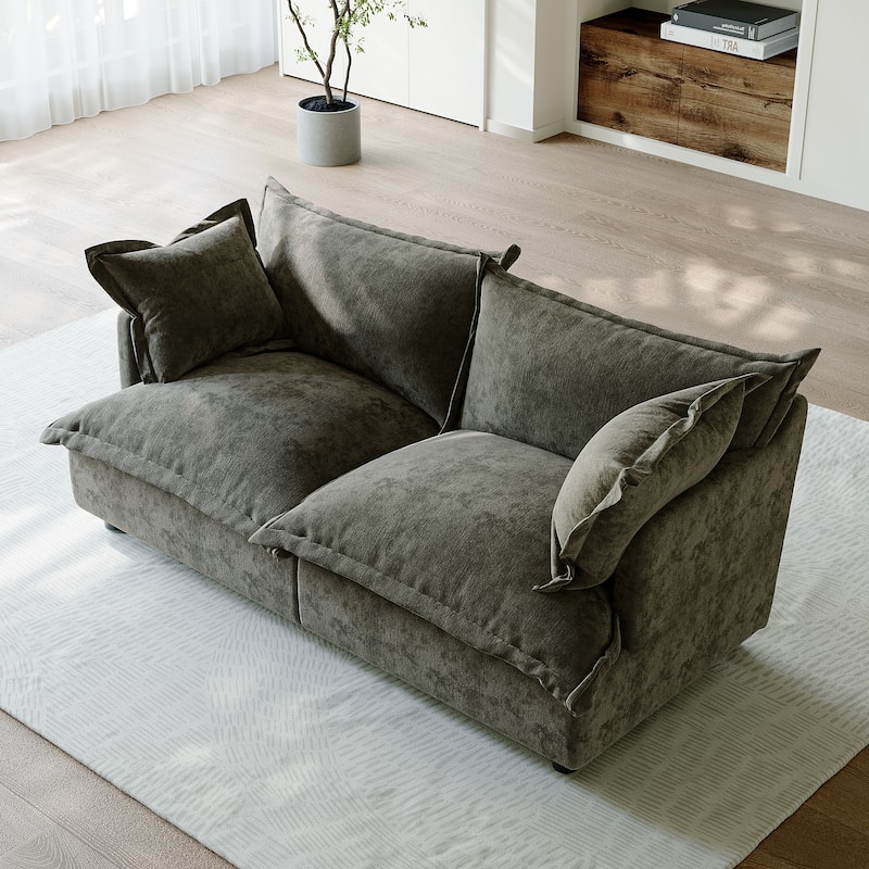 80"W Upholstered Chenille Comfy Cloud Couch Modular Sectional Sofa