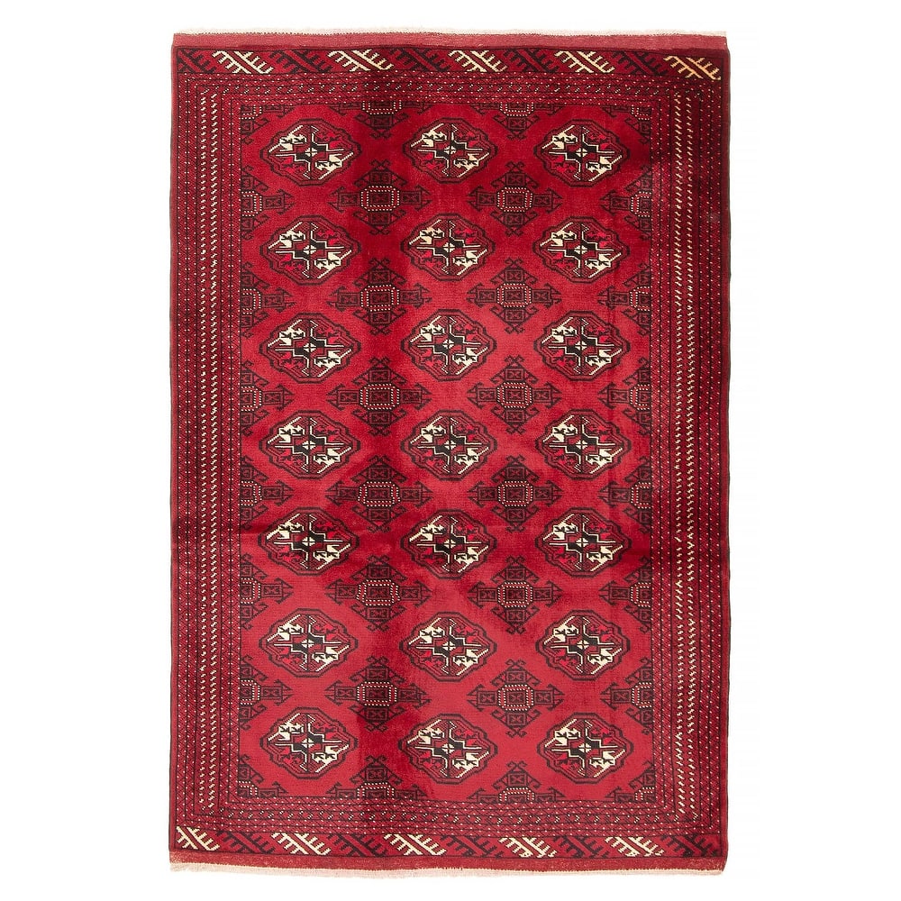 ECARPETGALLERY Hand-knotted Teimani Red Wool Rug - 4'3 x 6'5