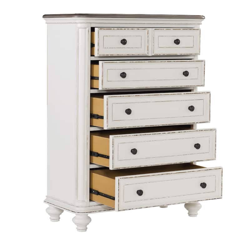 Traditional Design 1pc Chest of Drawers Storage Dark Finished Knobs Wooden Bedroom Furniture - Antique White - 5-drawer