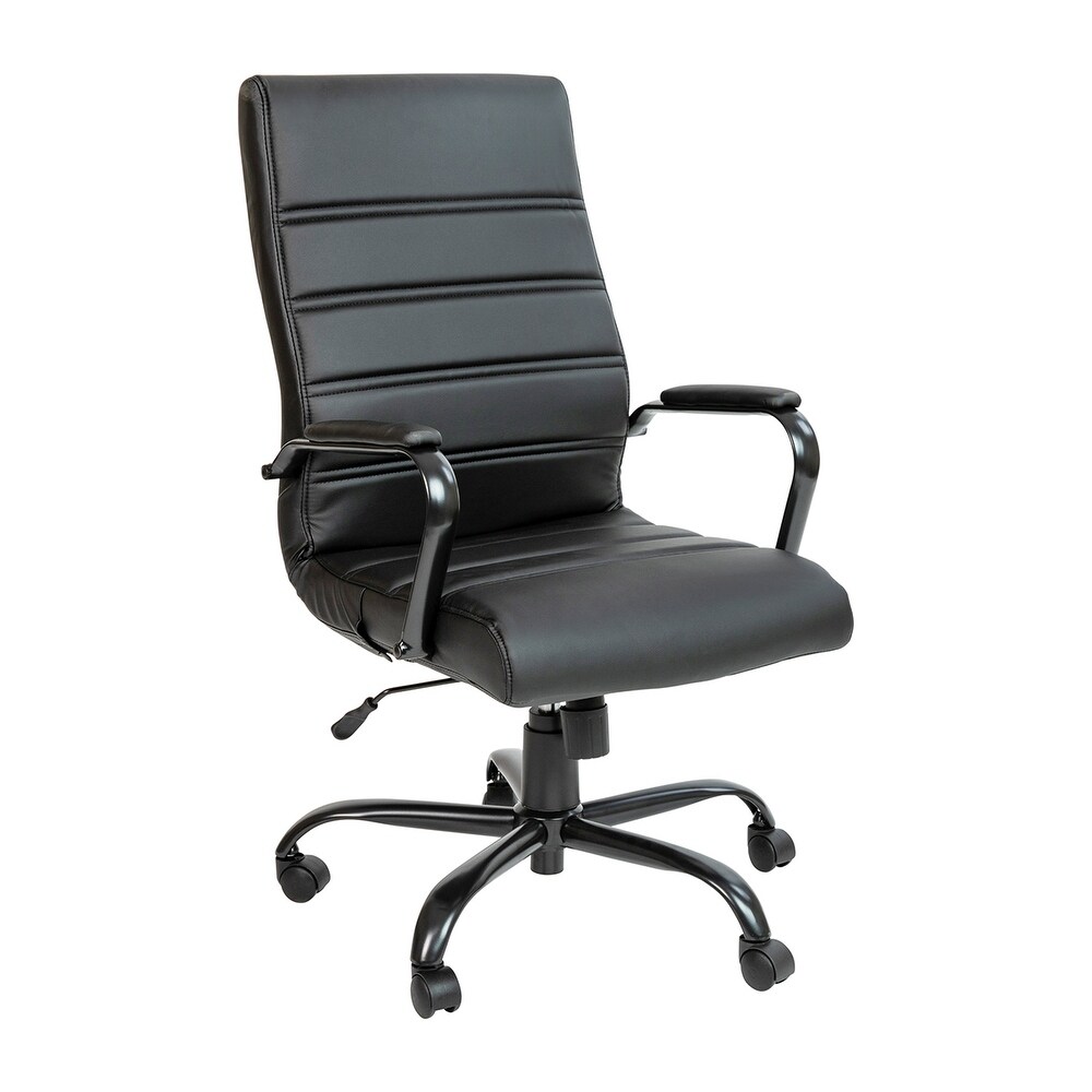 Tuoze Office Chair High-Back Leather Desk Chair Modern Executive Ribbed Chairs Height Adjustable Conference Task Chair with Arms Black 
