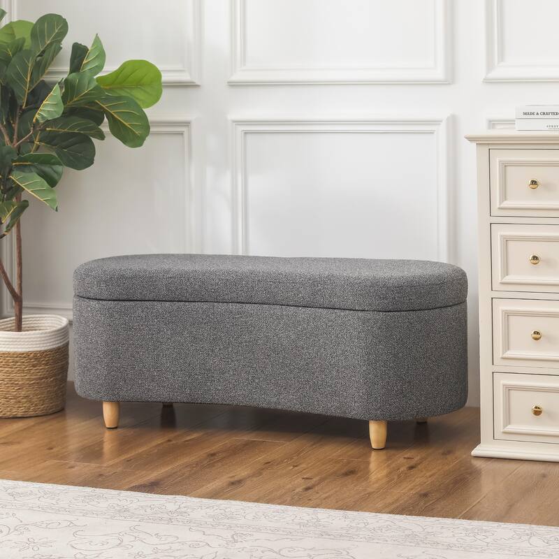 Adeco Curved Upholstered Storage Bench for Bedroom - Grey