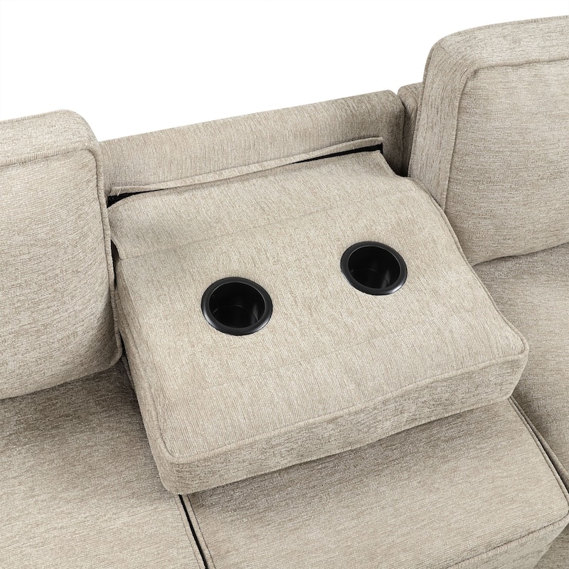 126" Chenille L-Shaped Sectional Sofa Bed with USB Charging and Drop-Down Bed
