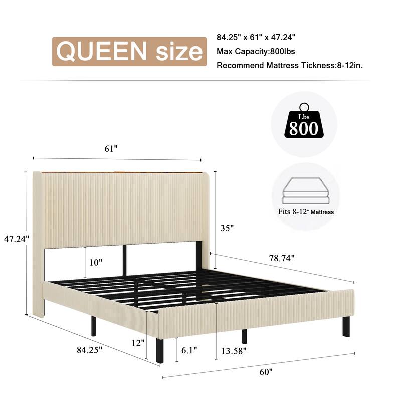 alazyhome Metal Bed Frame with Charging Station