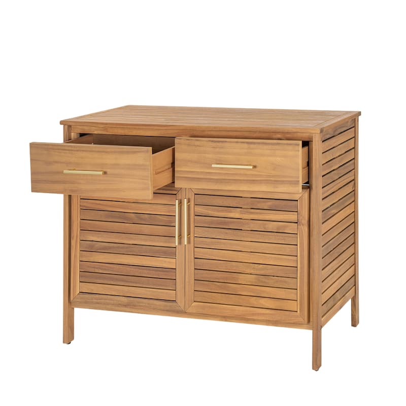 Christopher Knight Home - Cypress Outdoor/Indoor Acacia Wood Patio Storage Cabinet with Ventilated Slat Doors & Drawers