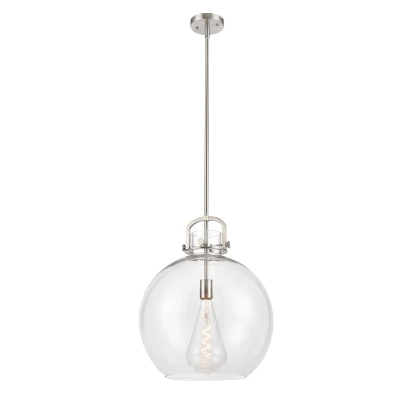 Innovations Lighting Newton Sphere - 1 Light 16" Stem Hung Pendant - Clear/Satin Nickel