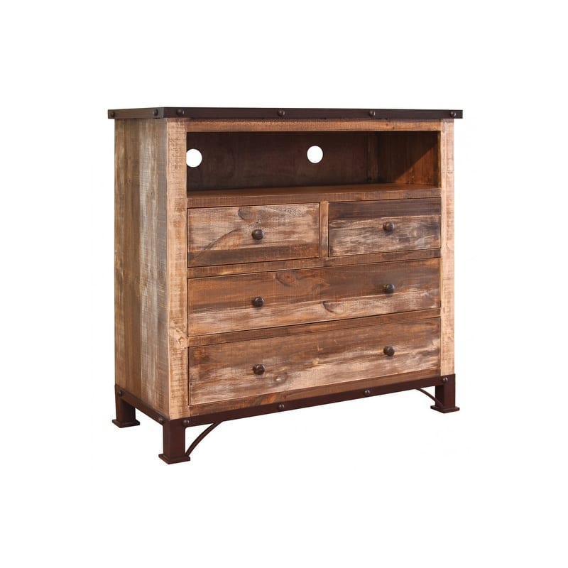 HomeRoots 43" Brown Solid Wood Four Drawer Chest