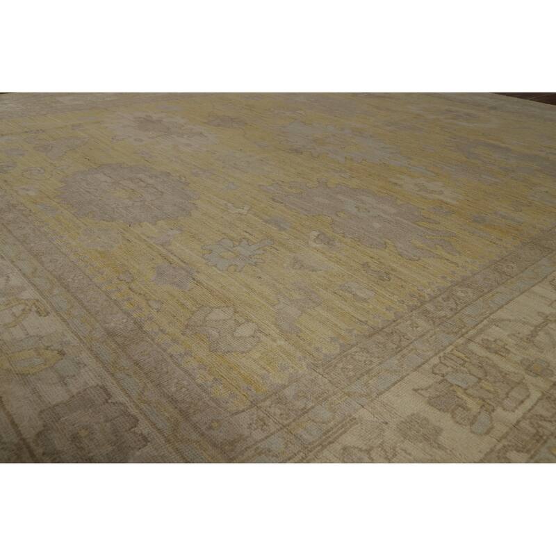 Vegetable Dye Oushak Turkish Area Rug Handmade Yellow Wool Carpet - 8'3" x 9'10"