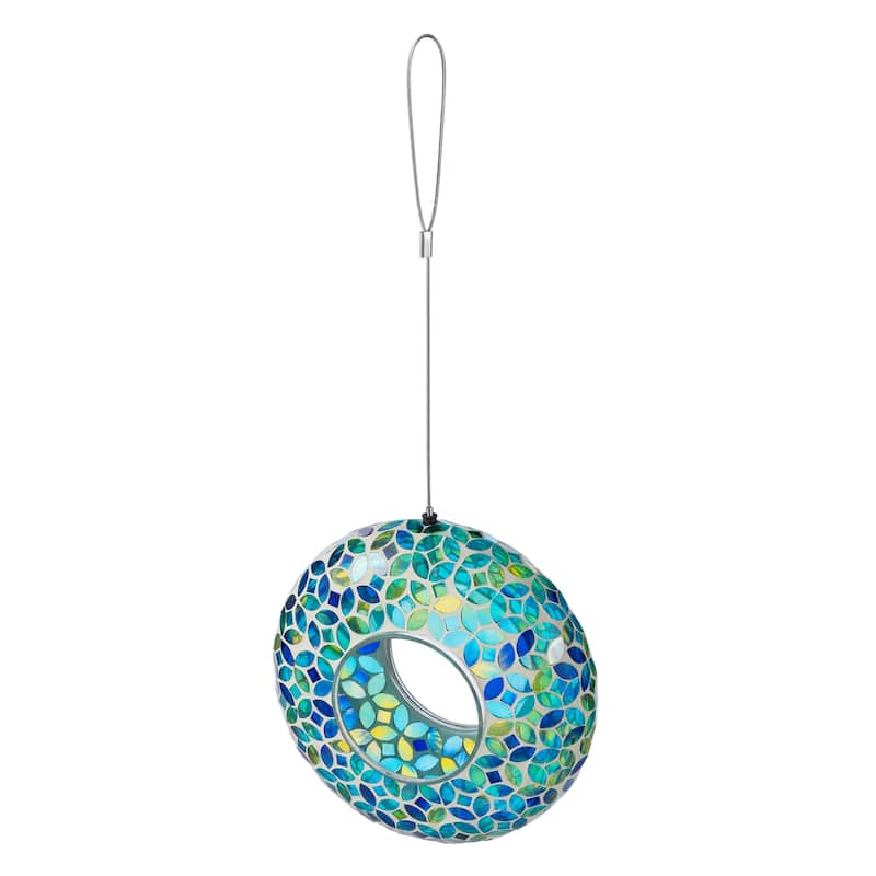 Glitzhome Round Hanging Multi-Color Mosaic Birdfeeder