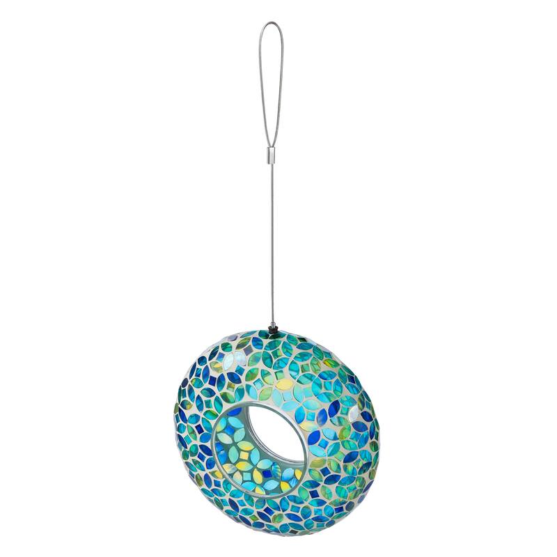 Glitzhome Round Hanging Multi-Color Mosaic Dots Birdfeeder