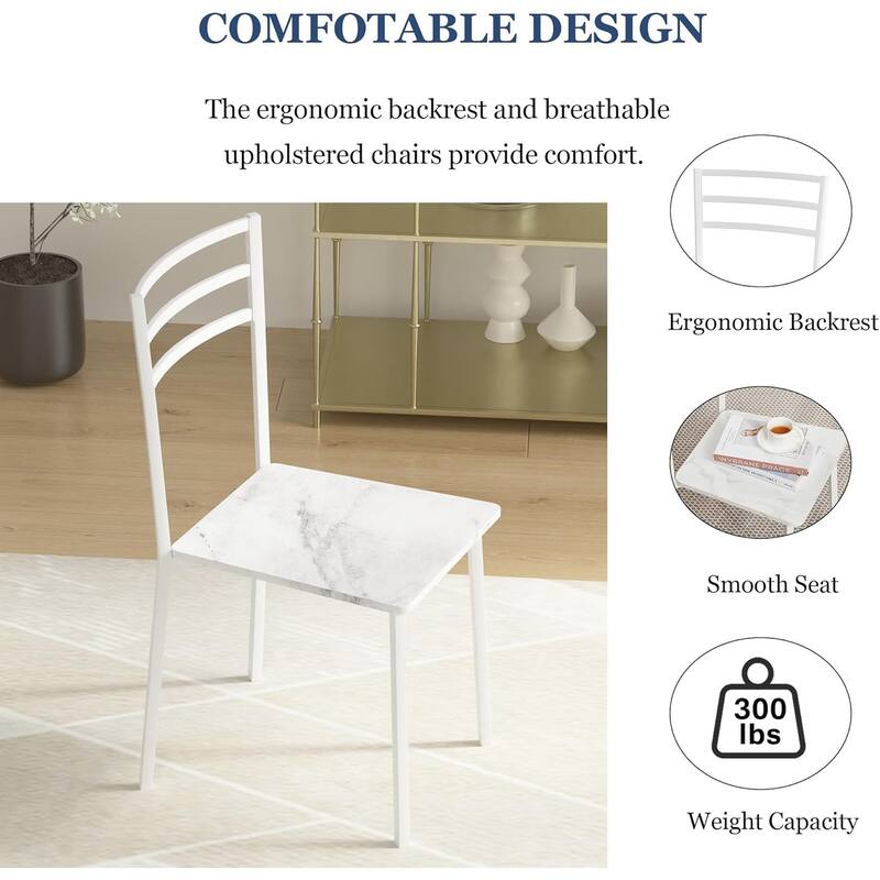 VECELO Round Dining Table, Metal Frame Dining Chairs, Modern Dining Table and Chairs Set for 2-4 People, 3 Options