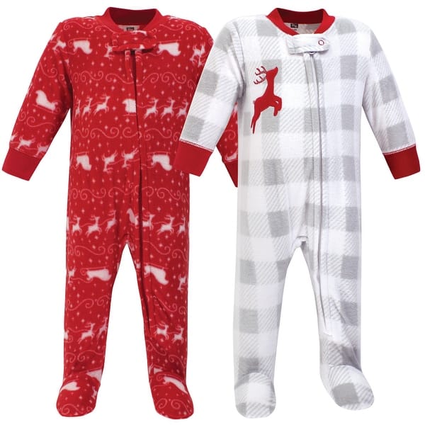 slide 1 of 1, Hudson Baby Baby Fleece Zipper Sleep and Play 2pk, Santas Sleigh 0-3 Months - Santas Sleigh