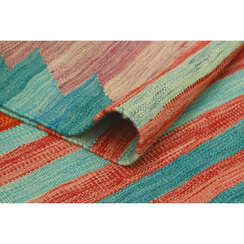Modern Flatweave Orsen Green/Rust Rug - 5'5" x 8'2"