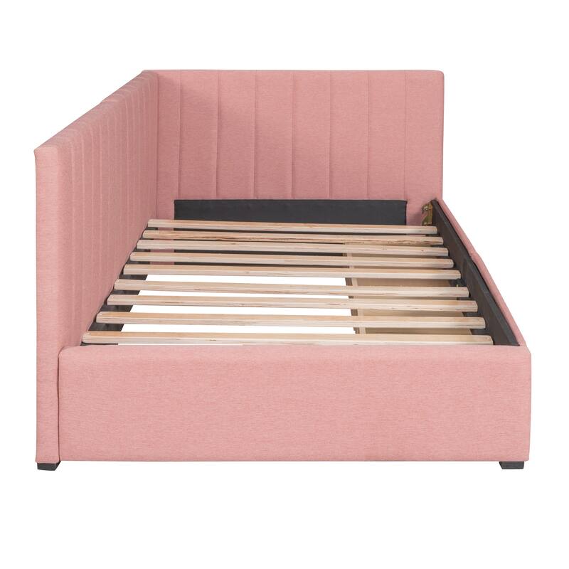 Twin Size Daybed with 2 Storage Drawers Sofa Bed Frame Wood Slat Support Semi-Closed Design Upholstered Daybed