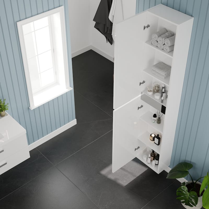 Eviva Olivia 14 in-W x 70 in-H Glossy White Freestanding Linen Cabinet