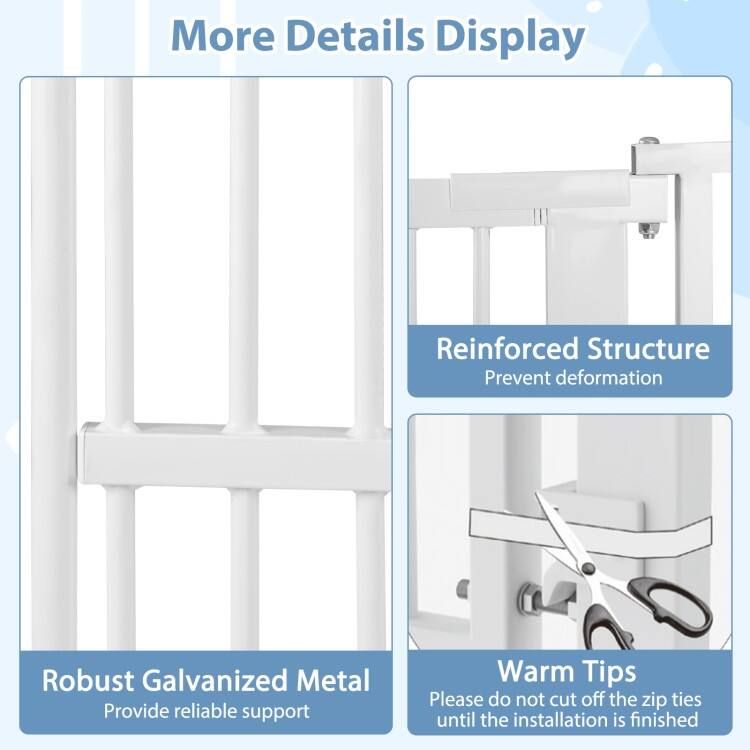 White Galvanized Metal Extra-Tall Adjustable Pet Gate with Safety Lock and Small Door