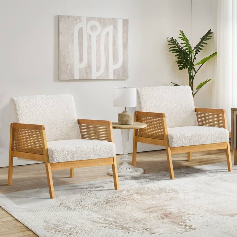 Accent Chair Mid-Century Modern Chair with Sherpa Fabric Upholstered Lounge Arm Chair with Solid Wood Frame & Soft Cushion