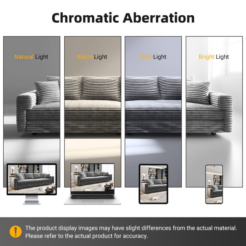 Plush Corduroy Upholstered 3 Seat Sofa , Convertible Deep Seat Lounge Sofa Chair, Cloud Sofa with 5 Soft Pillows