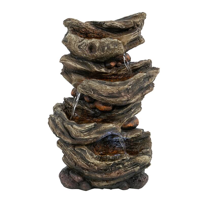 GDFStudio -Alex Outdoor Polyresin Wood-Look Water Fountain