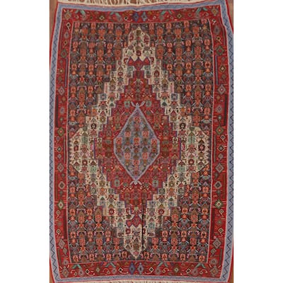Geometric Kilim Senneh Persian Vintage Area Rug Flatweave Wool Carpet - 5'6" x 8'2"