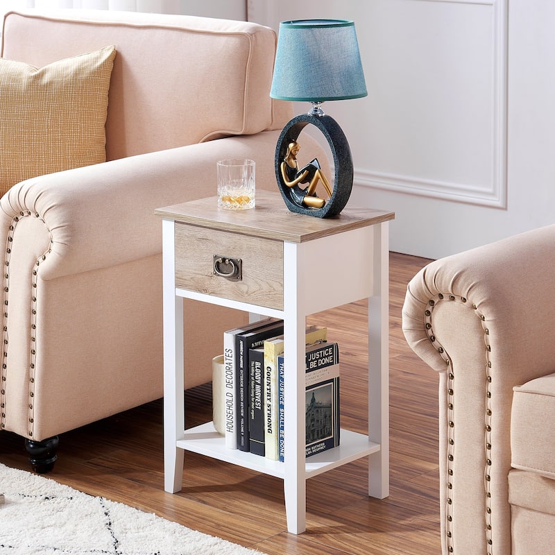 Javlergo Wooden Nightstand Bedside, Set of 2, Small End Tables with Drawer for Bedroom, Living Room, Office Room