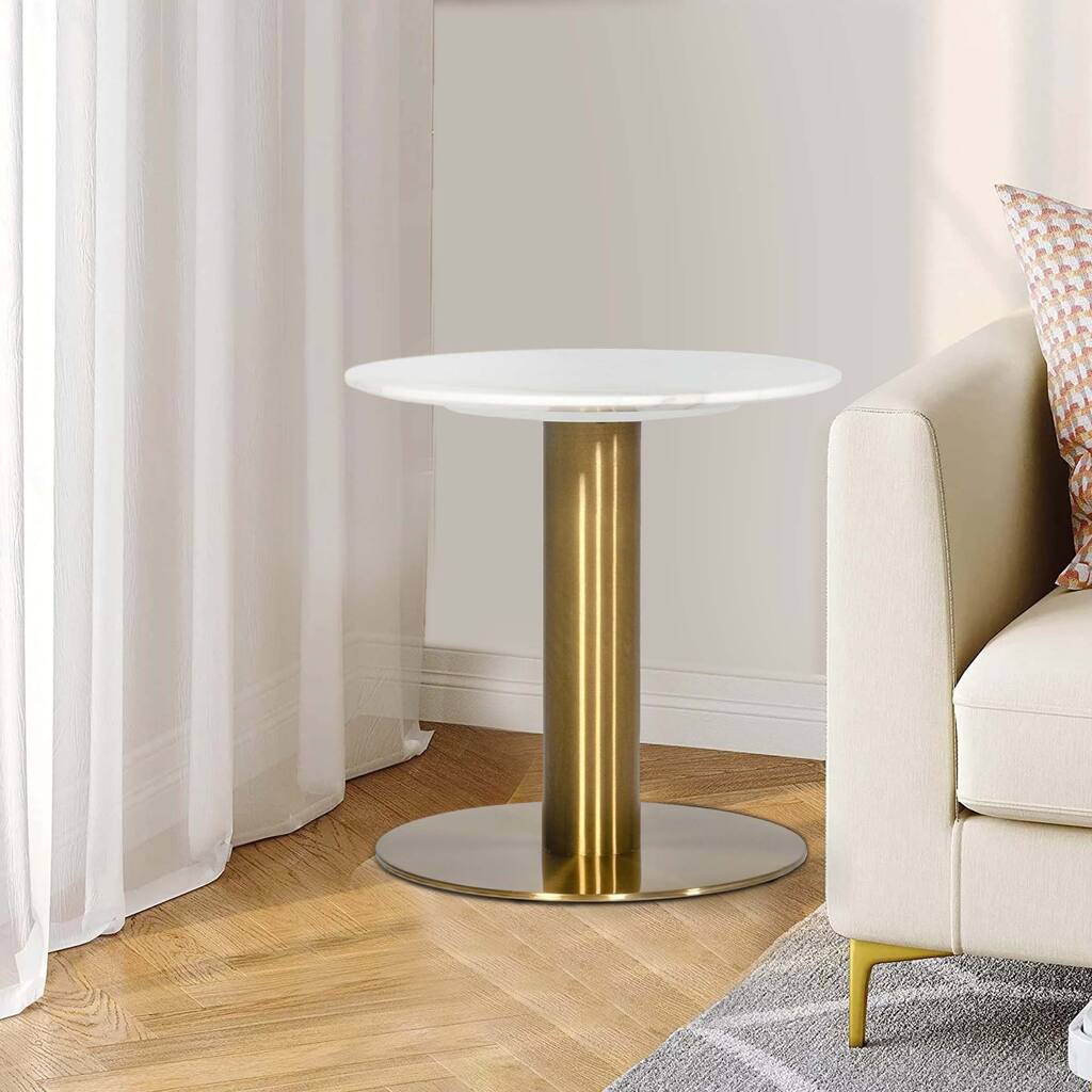 20 Inch Marble Top End Table with Pedestal Base, White and Gold