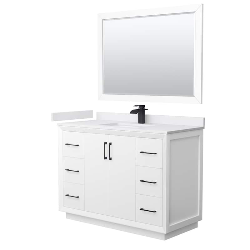 Wyndham Collection WCF414148S-VCA-UNSM46 Strada 48" Free Standing - White / White Cultured Marble Top / Matte Black - Painted