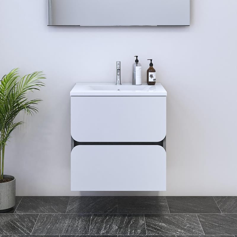 Azurro 2S 60 Floating Bathroom Vanity (24" Width) - 24" Drop In White - White