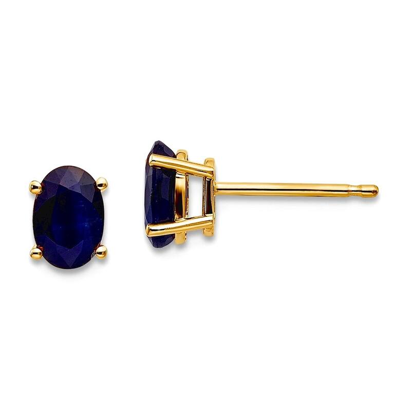 Curata 14k Yellow Gold 6x4mm Oval Genuine Gemstone Birthstone Post Earrings - Sapphire