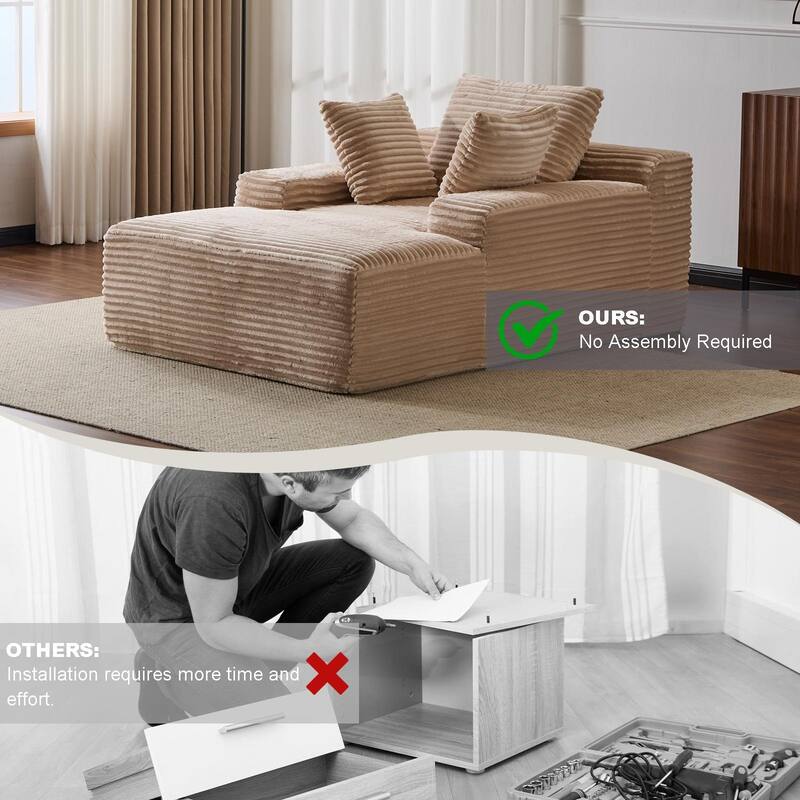 Oversized Chaise Lounge Corduroy Upholstered Sleeper Sofa Chair Cozy Cloud Couch Daybed with 3 Pillows