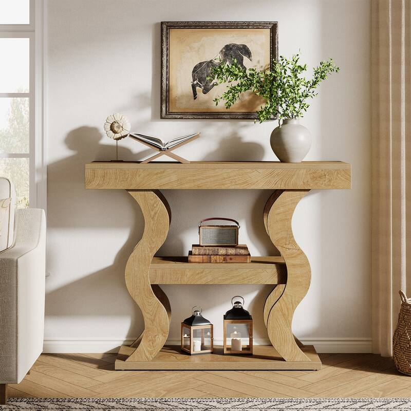 41" Small Console Table for Entryway, 3-Tier Narrow Wood Sofa Table