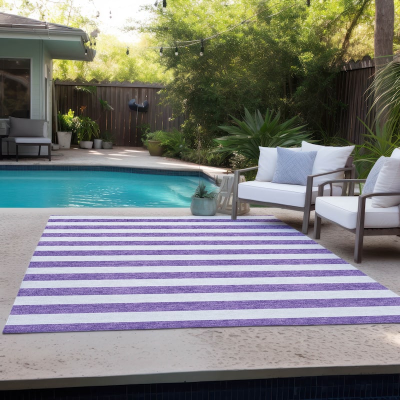 Machine Washable Indoor/ Outdoor Cabana Striped Chantille Rug