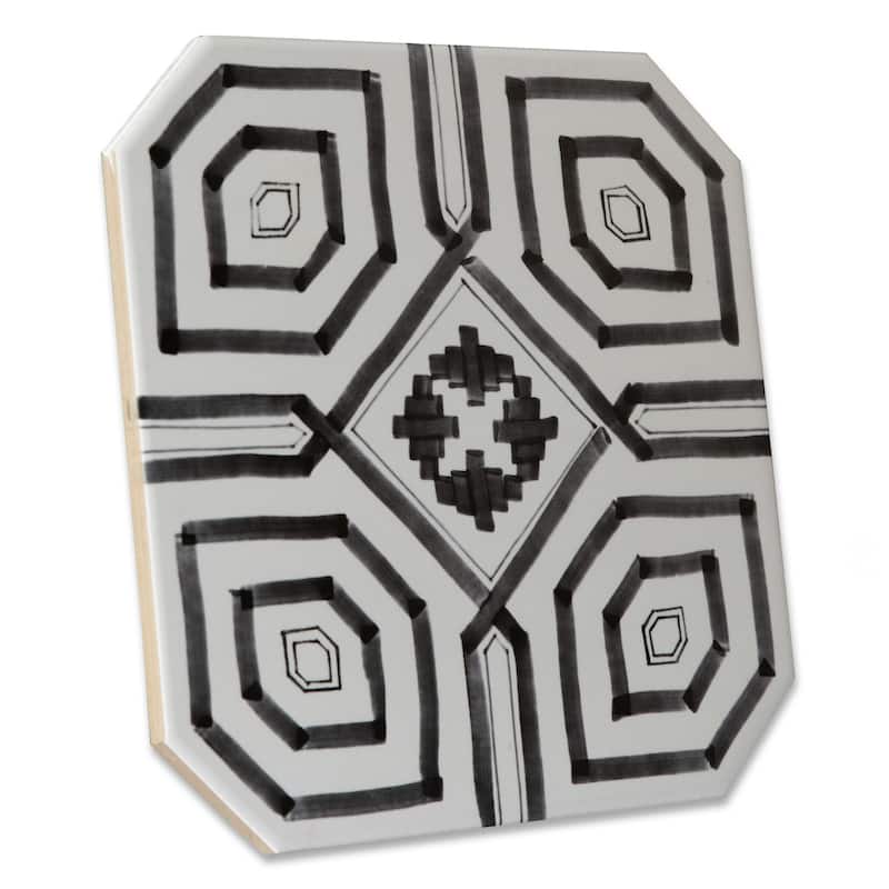 Merola Tile Vaudeville Octagon Deco Sombra 7-7/8" x 7-7/8" Porcelain Floor and Wall Tile