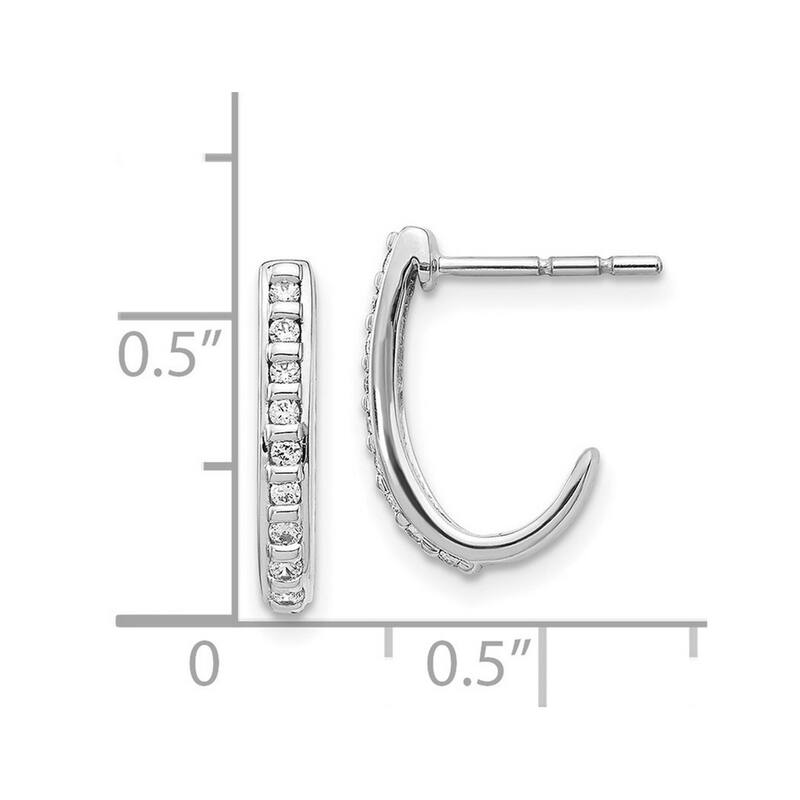 Curata 14k White Gold Diamond J hoop Post Earrings - 15x10mm Wide 2mm Thick