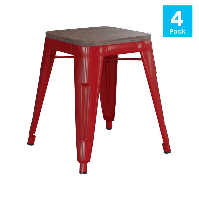 Set of 4 18" Table Height Indoor Stackable Metal Stool with Wood Seat