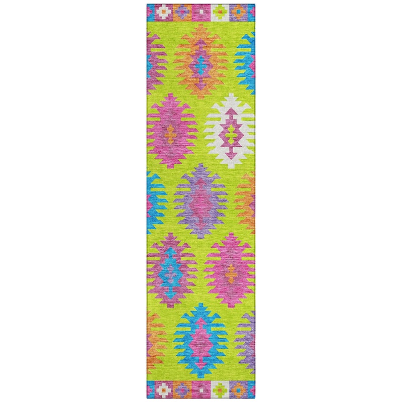 Machine Washable Indoor/ Outdoor Boho Tribal Chantille Rug