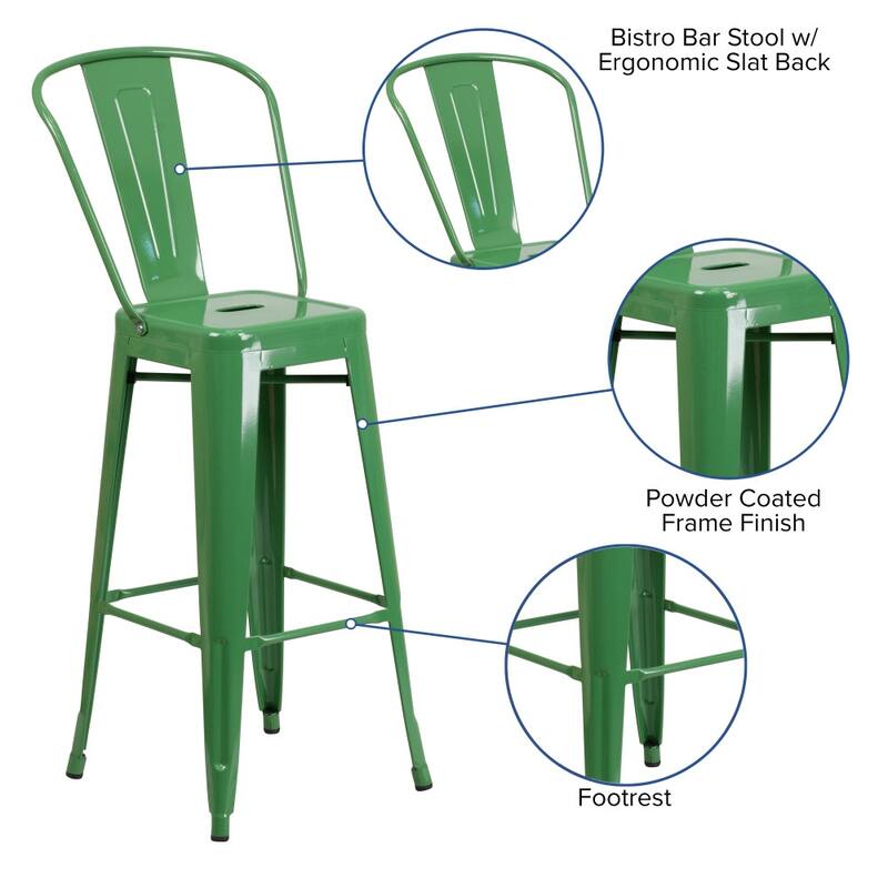 30'' High Metal Indoor-Outdoor Barstool with Back