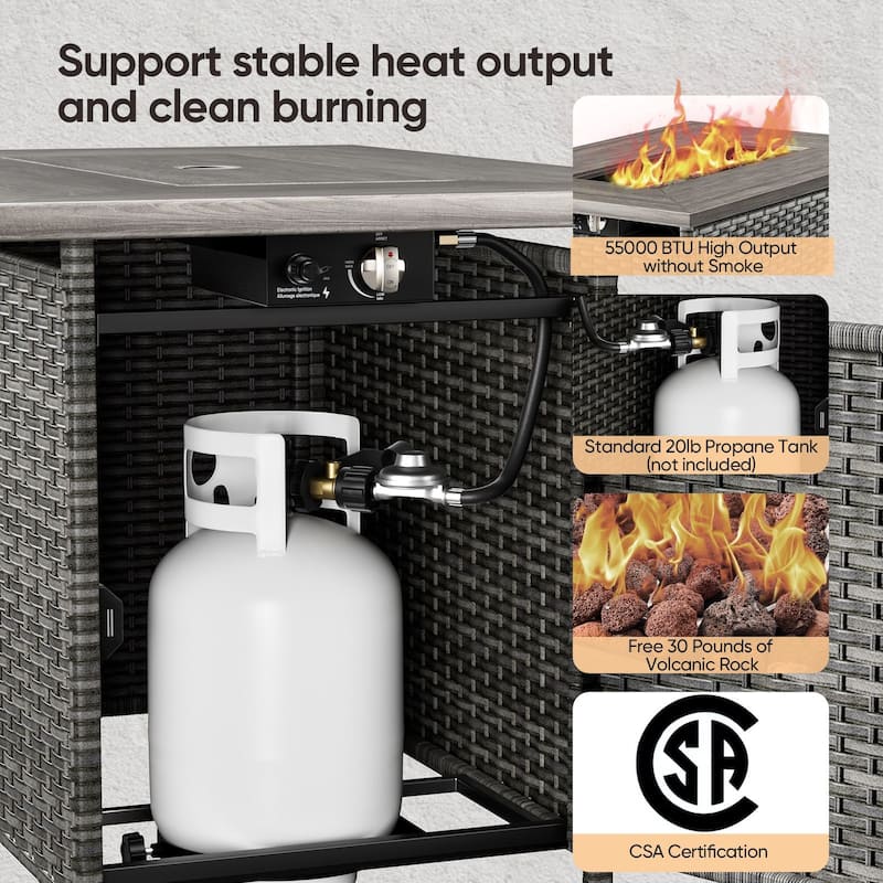 Pocassy Outdoor Fire Pit Table with Swivel Chair Sofa Ottoman Set.