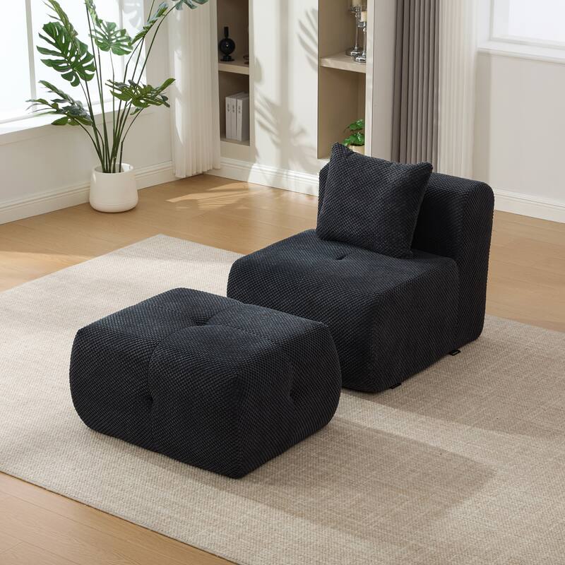 Roomfitters Modular Cloud Lounge Chair with Ottoman, Deep Seat Floor Accent Sofa with Pillow for Living Room Bedroom Dorm