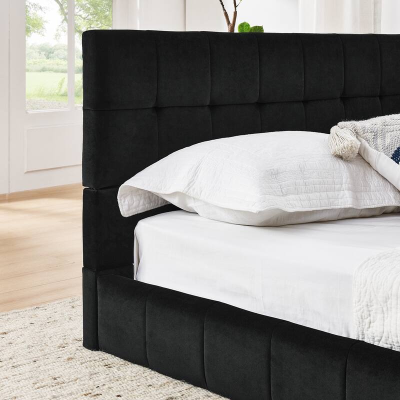 Full Size Daybed Grounded Bed Velvet Upholstered Tufted Bed Frame with L-shaped Backrest & Armrests for Livingroom or Bedroom