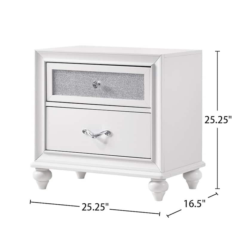 2 Drawers Nightstand with Acrylic Crystal Accents